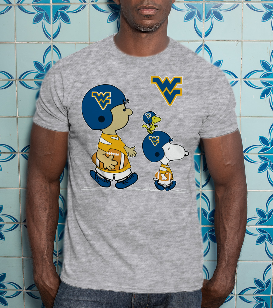 Snoopy WVU Football WV Logo Peanuts Charlie Brown Woodstock T-Shirt