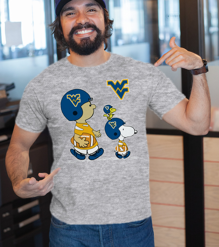 Snoopy WVU Football WV Logo Peanuts Charlie Brown Woodstock T-Shirt