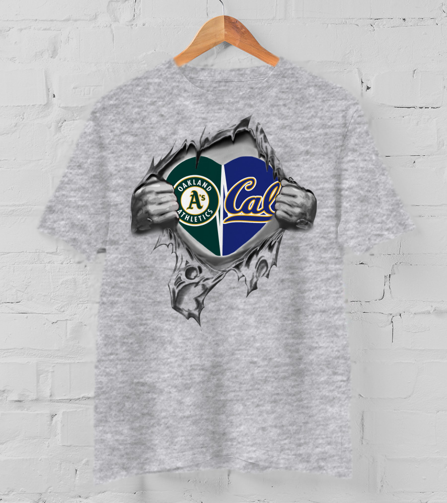 Oakland A's Athletics Cal Berkeley Heart Torn Reveal T-Shirt