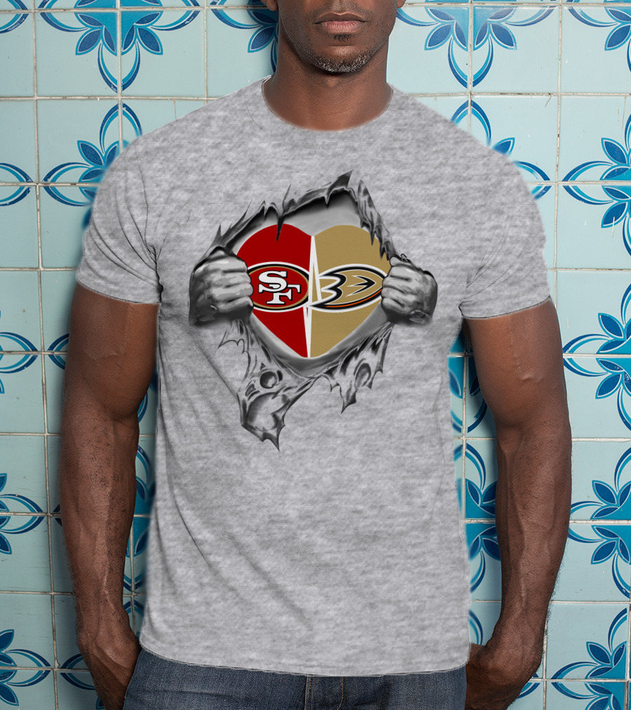 SF 49Ers Anaheim Ducks Heart Logo Tear T-Shirt