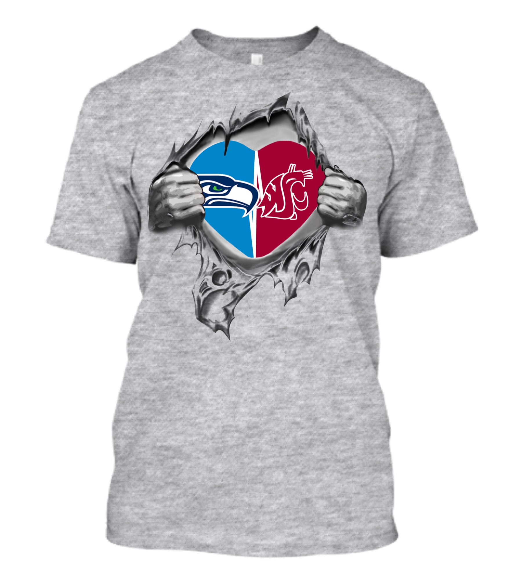 Seahawks Washington State Cougars Heart Logo Split T-Shirt