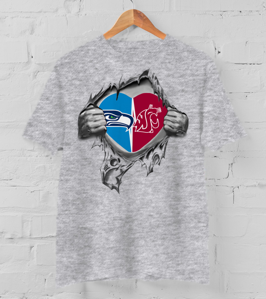 Seahawks Washington State Cougars Heart Logo Split T-Shirt