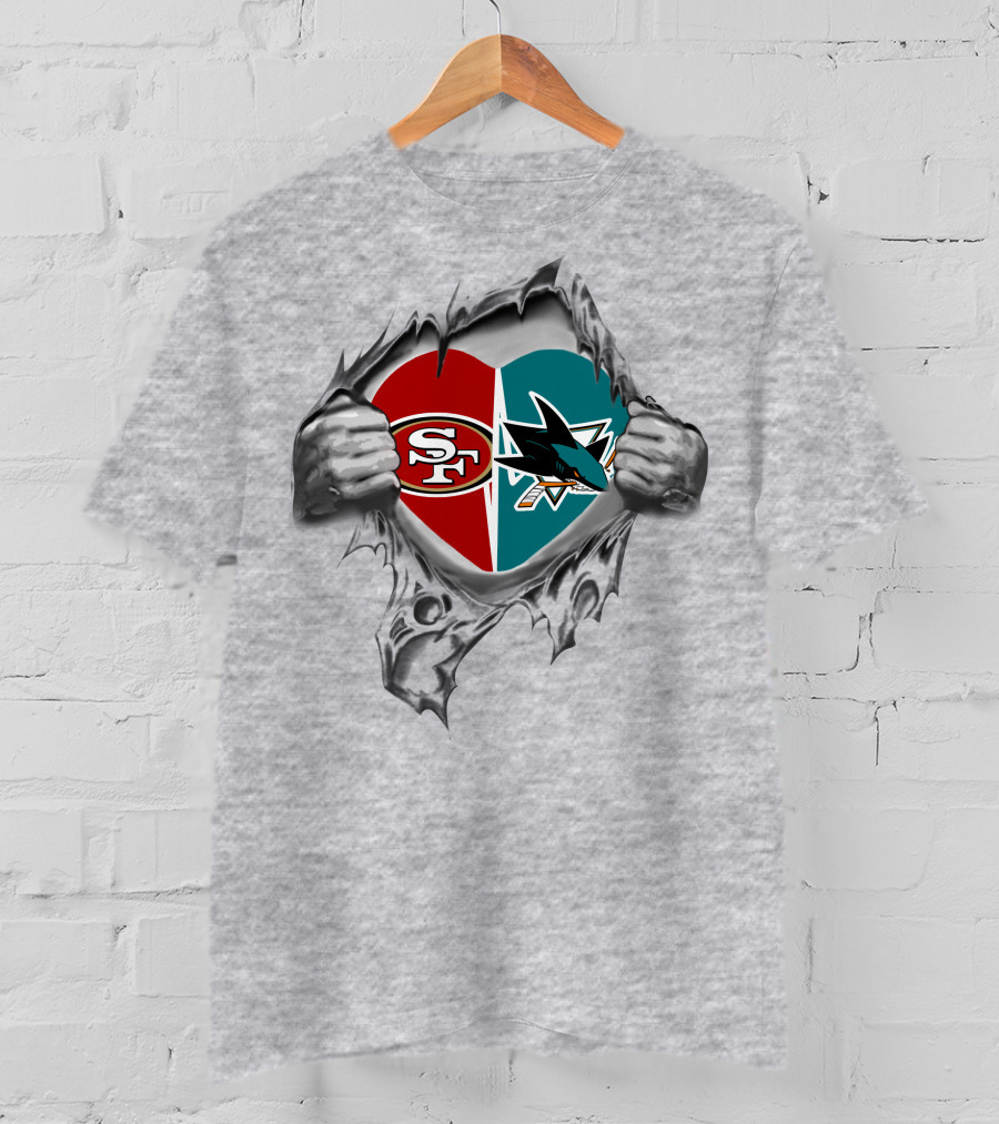SF 49Ers San Jose Sharks Heart Design Football Hockey T-Shirt