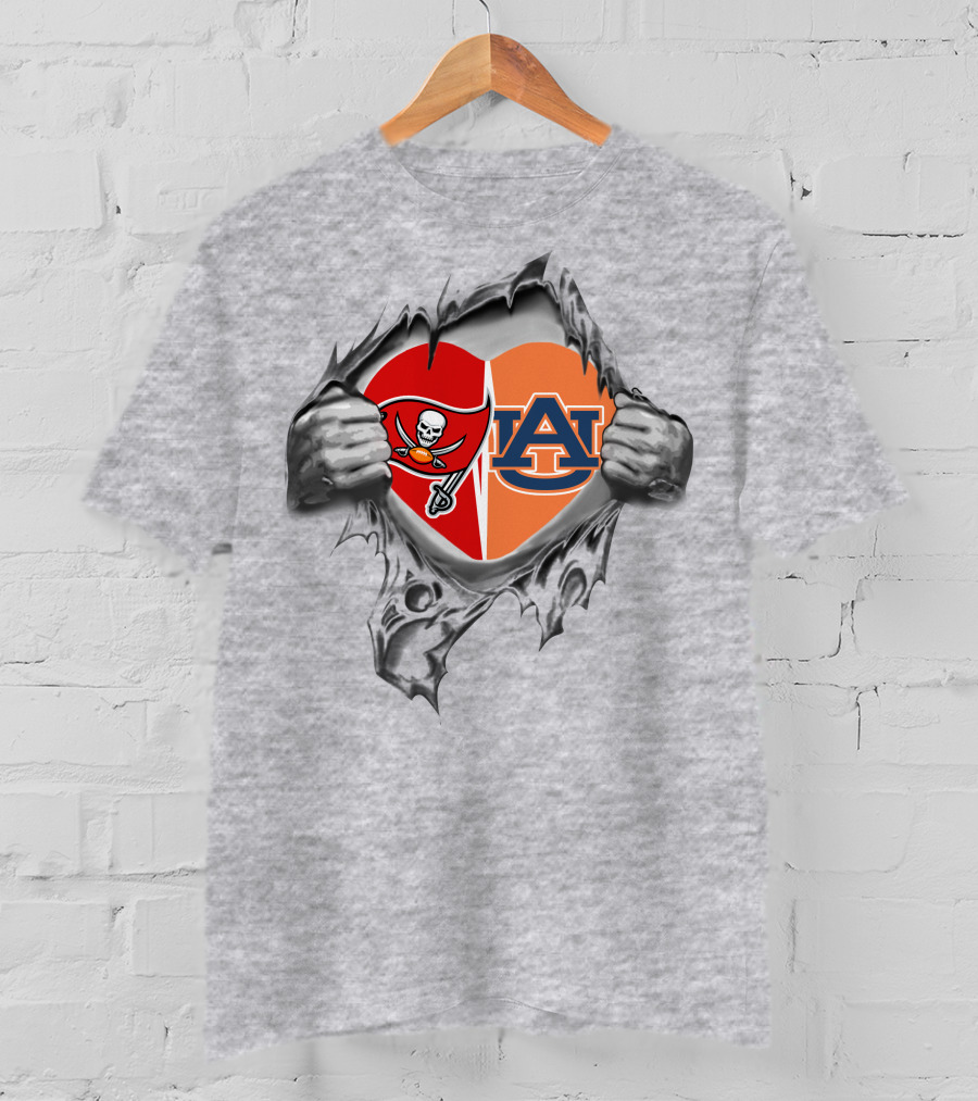 Tampa Bay Buccaneers Auburn Tigers Heart Fan Combo T-Shirt