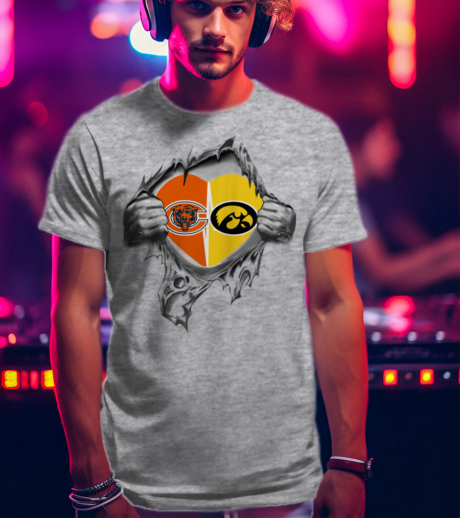 Bears Logo Iowa Hawkeyes Heart Design With Torn T-Shirt