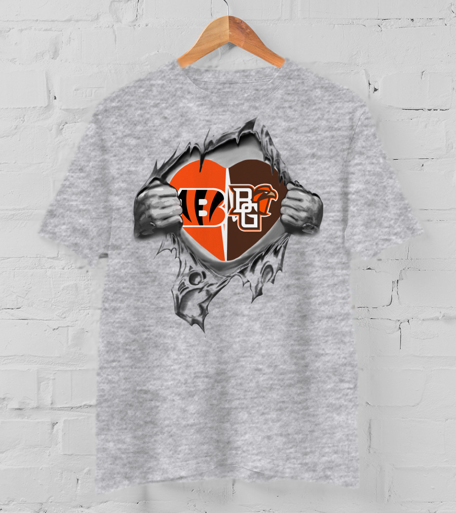 Bengals Bowling Green Falcons Heart Split T-Shirt