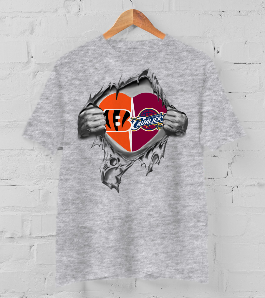 Bengals Cavaliers Heart Hand Graphics T-Shirt