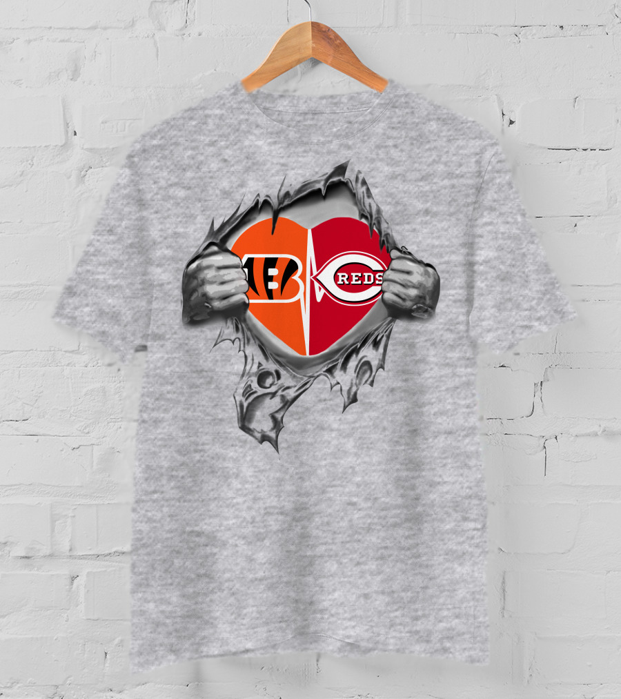 Bengals Reds Heart Cincinnati Sports Fan Passion T-Shirt
