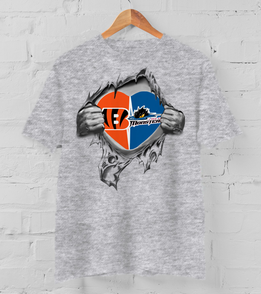 Bengals And Lake Erie Monsters Heart T-Shirt