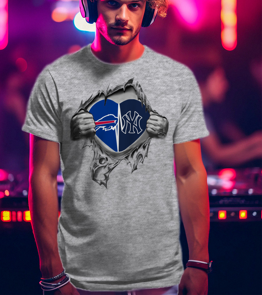 Buffalo Bills New York Yankees Heart Logo Combination T-Shirt