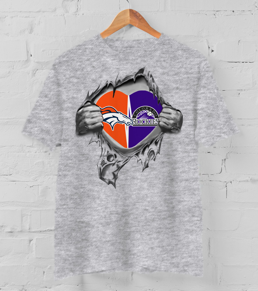 Broncos Rockies Heart Colorado Orange Purple Logo Fusion T-Shirt
