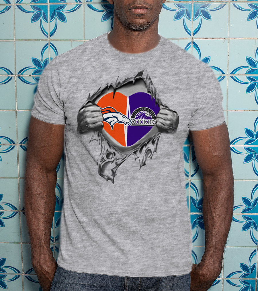Broncos Rockies Heart Colorado Orange Purple Logo Fusion T-Shirt