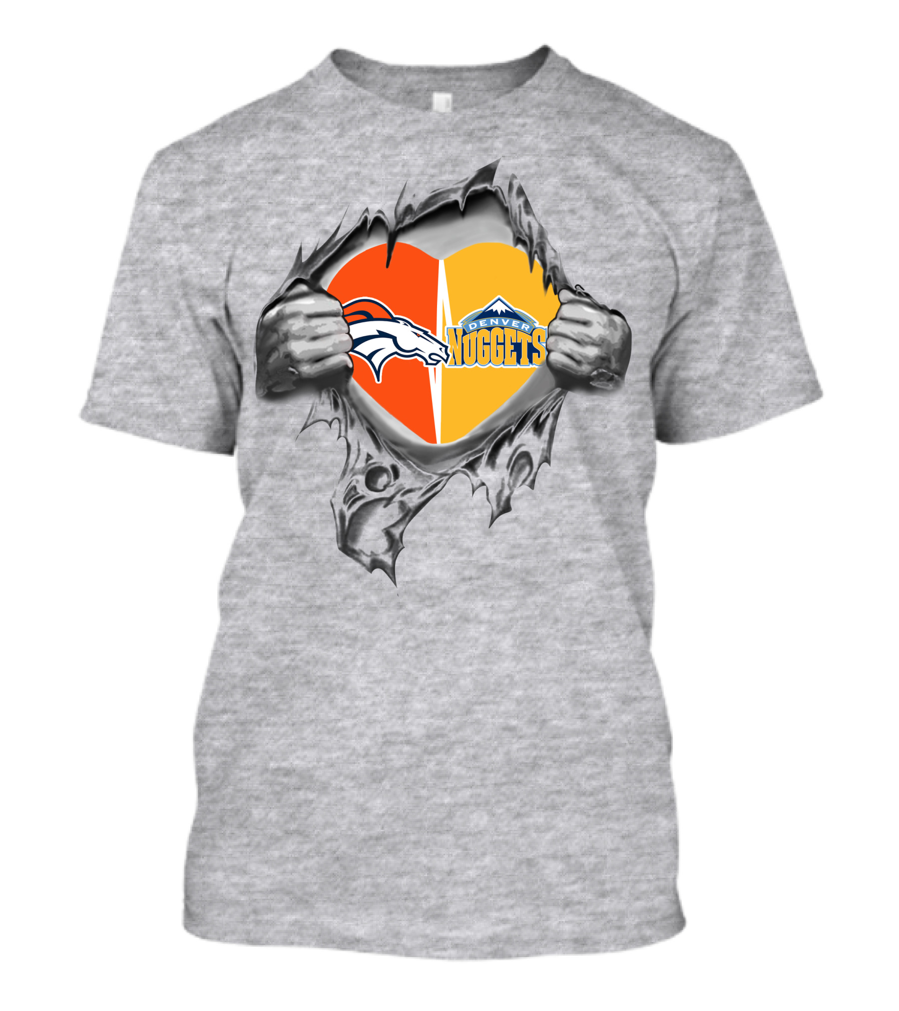 Broncos Denver Nuggets Heart Ripped Open T-Shirt