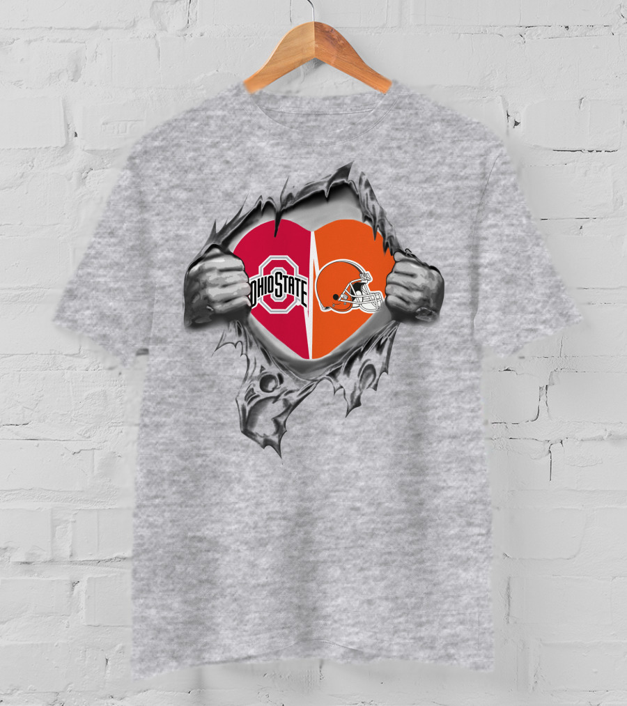 Ohio State Buckeyes And Cleveland Browns Heart T-Shirt