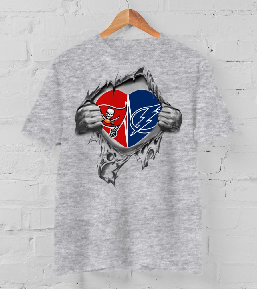 Buccaneers And Lightning Heart Torn Open Fan Passion T-Shirt