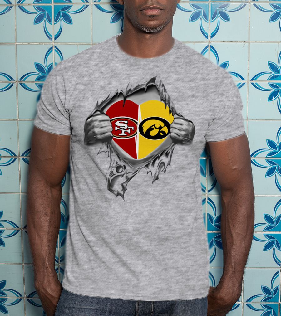 Sf 49ers Iowa Hawkeyes Heart Logo Torn T-Shirt