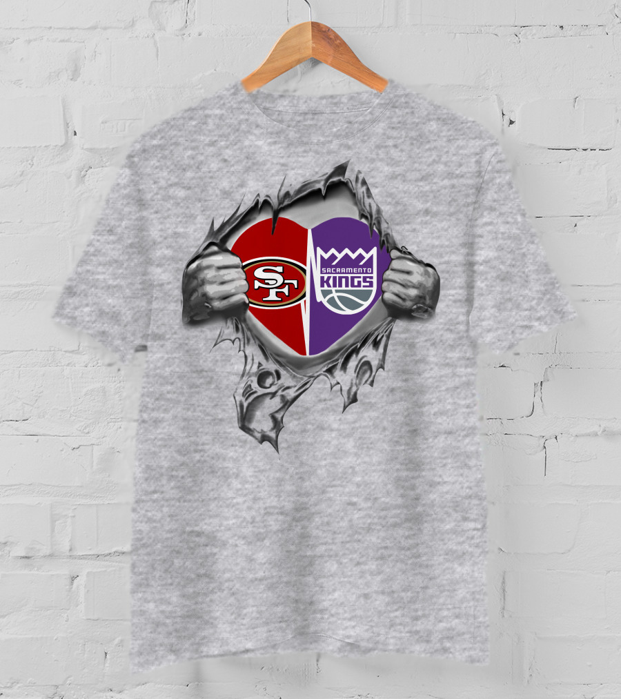SF 49ers Sacramento Kings Heart Logo Fan Spirit T-Shirt