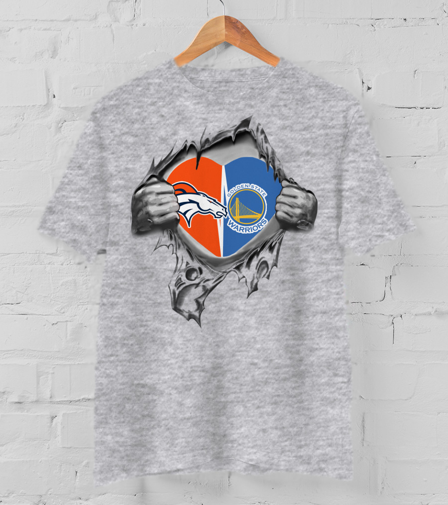 Denver Broncos Golden State Warriors Heart T-Shirt