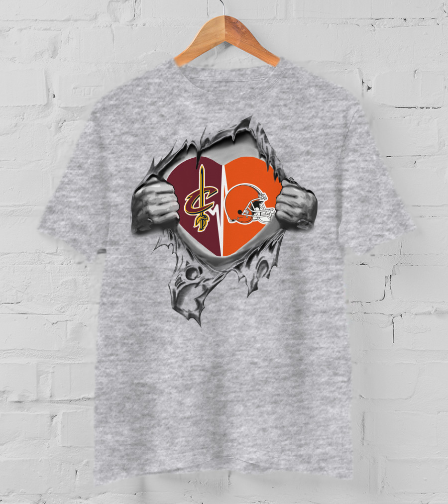 Cleveland Cavaliers Browns Heart Torn Logo Combination T-Shirt