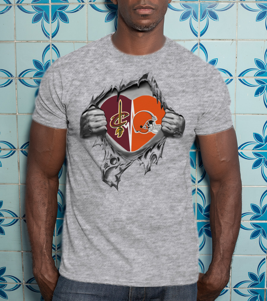 Cleveland Cavaliers Browns Heart Torn Logo Combination T-Shirt