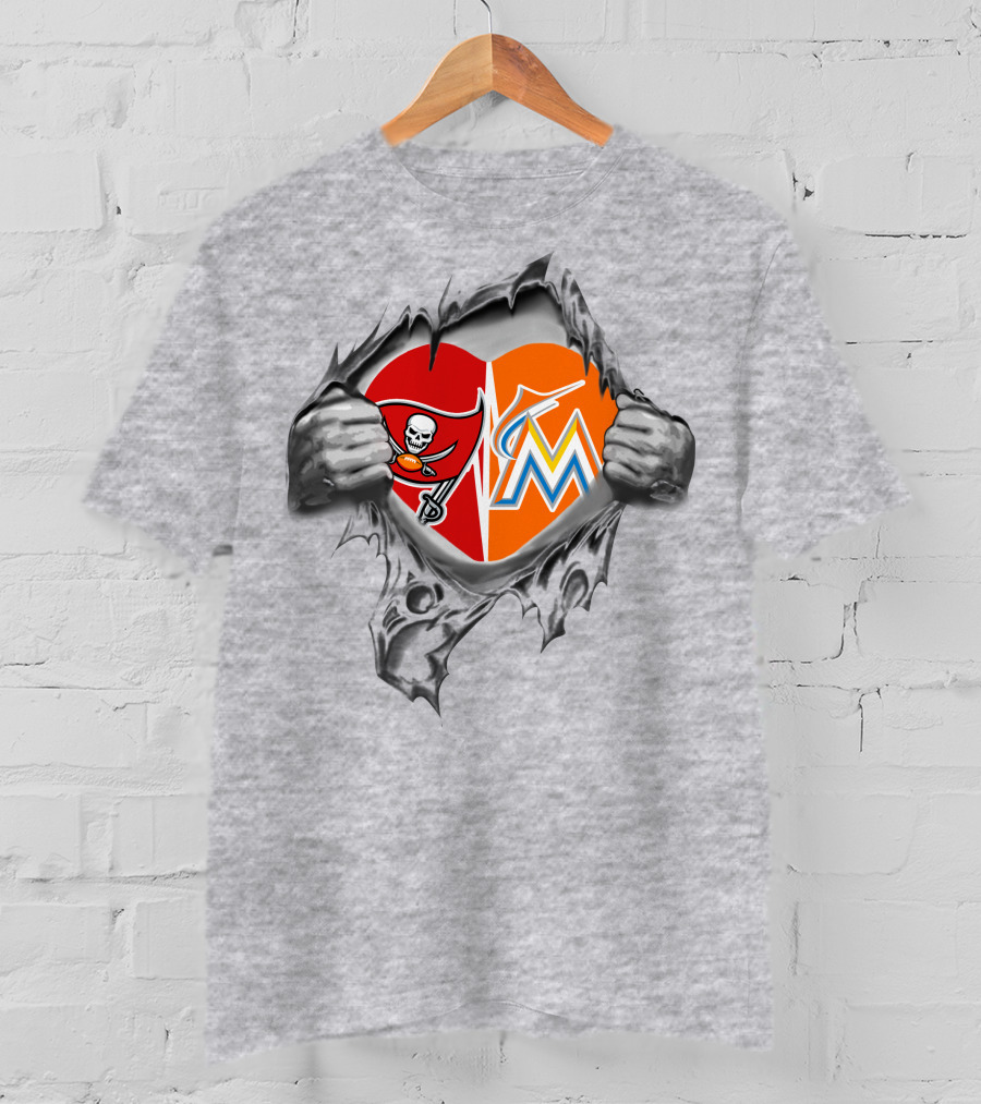 Buccaneers Miami Marlins Heart Torn T-Shirt