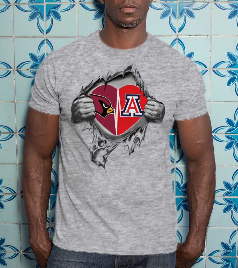 Cardinals Wildcats Arizona Heartbeat Torn Inside Look T-Shirt