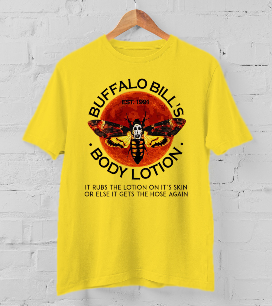 Buffalo Bill's Body Lotion Funny Halloween Horror Moth Skull Vintage 1991 T-Shirt