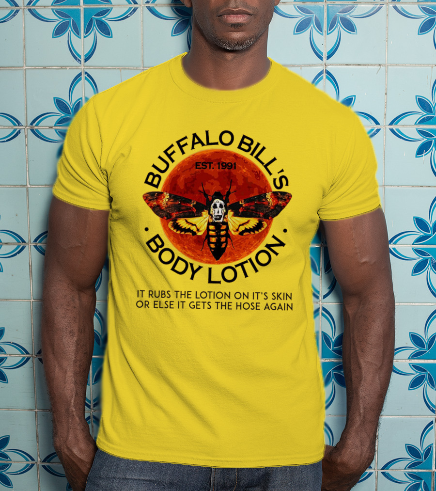 Buffalo Bill's Body Lotion Funny Halloween Horror Moth Skull Vintage 1991 T-Shirt