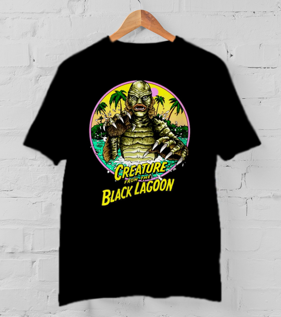 Creature From The Black Lagoon Retro Monster Beach Scene T-Shirt