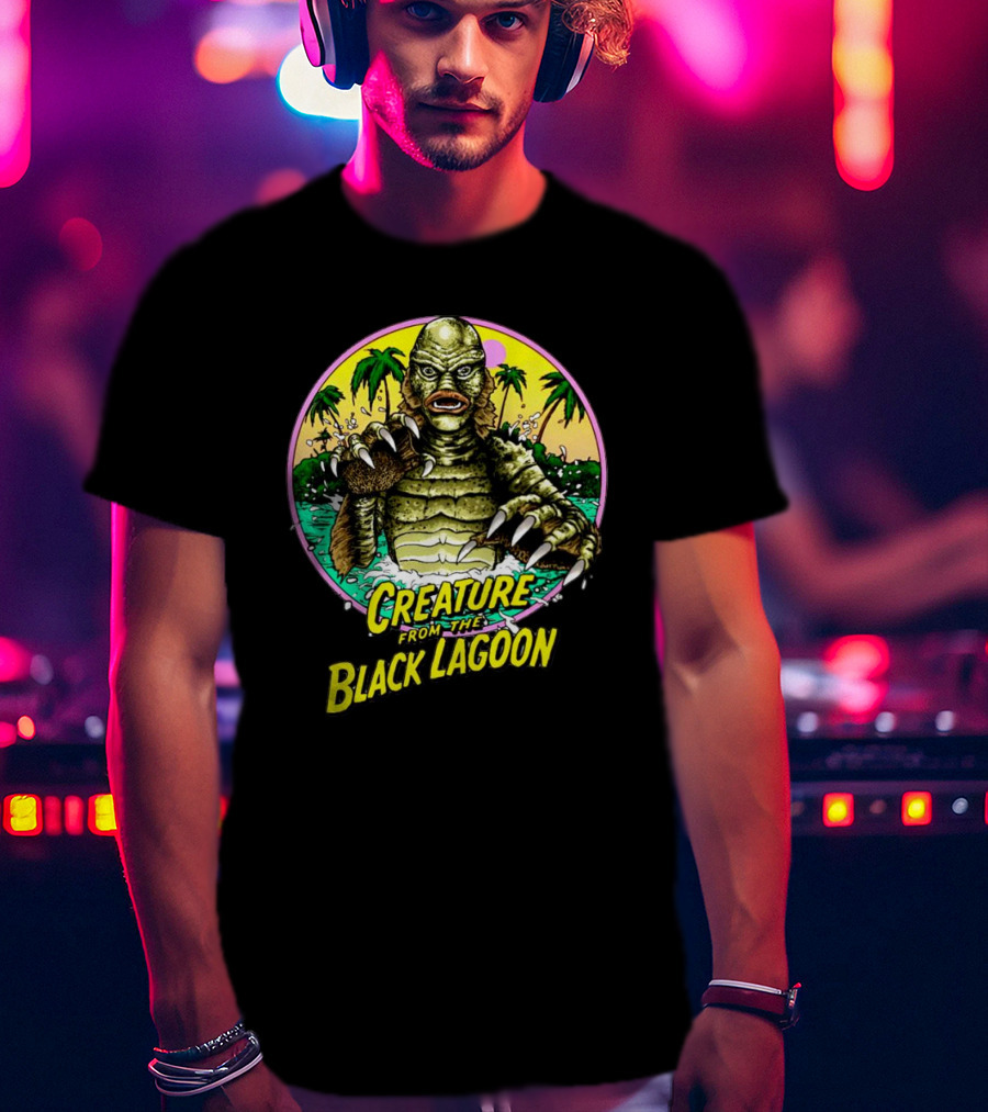Creature From The Black Lagoon Retro Monster Beach Scene T-Shirt