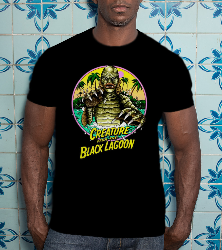 Creature From The Black Lagoon Retro Monster Beach Scene T-Shirt