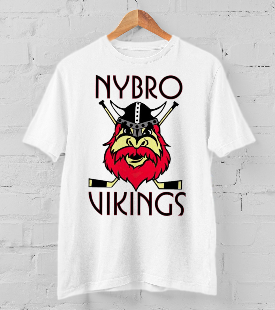 Nybro Vikings Hockey Red Viking Head With Crossed Hockey Sticks T-Shirt