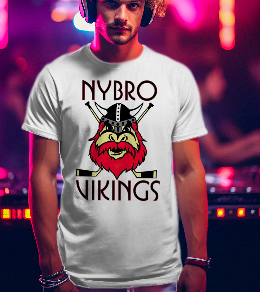 Nybro Vikings Hockey Red Viking Head With Crossed Hockey Sticks T-Shirt