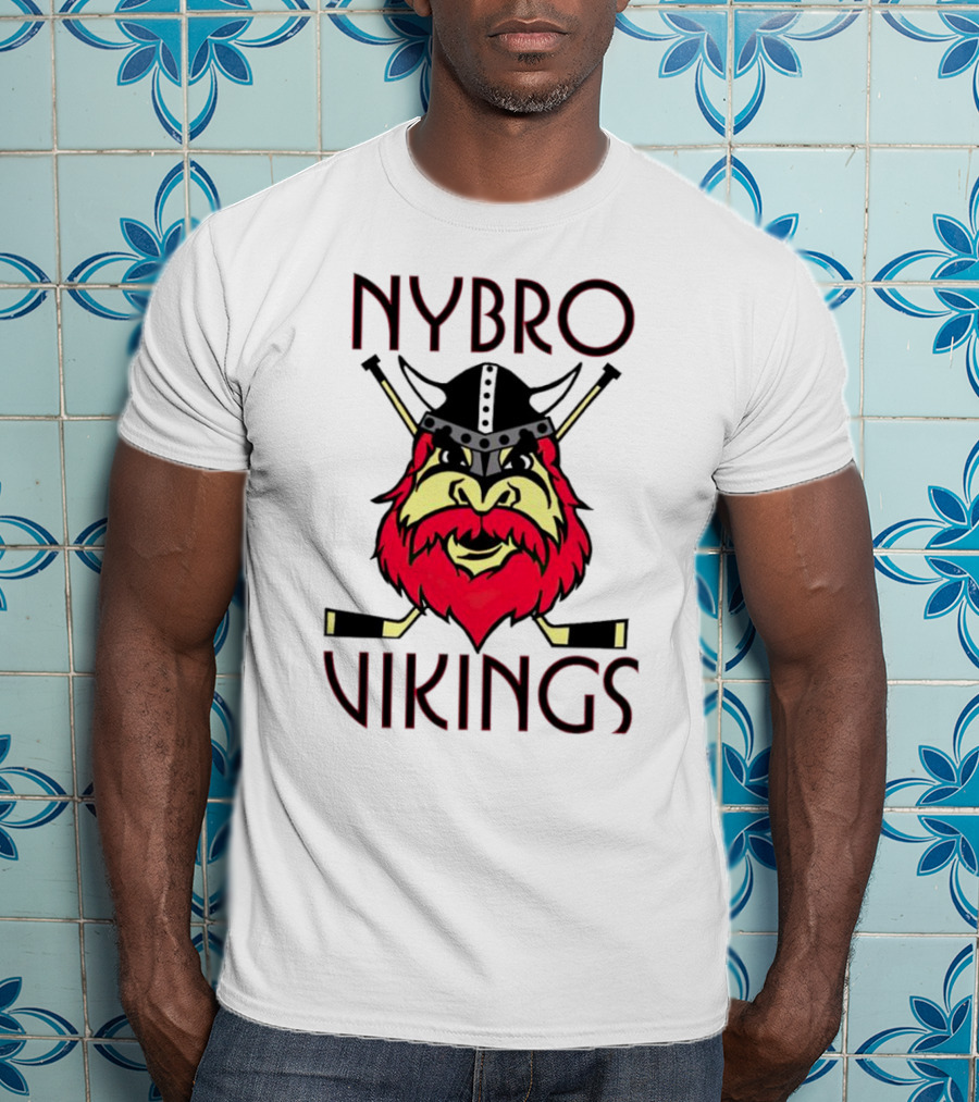 Nybro Vikings Hockey Red Viking Head With Crossed Hockey Sticks T-Shirt