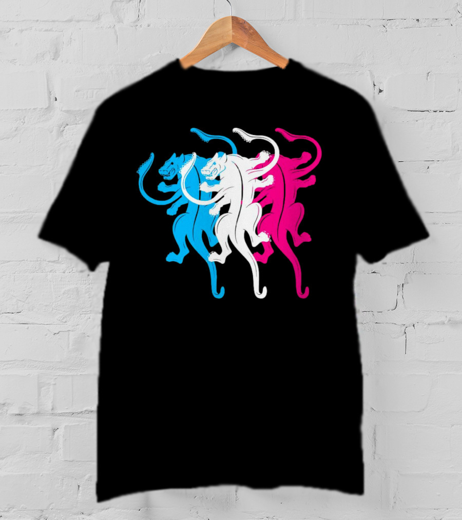 Displaced Blue White Red Panther Trio T-Shirt