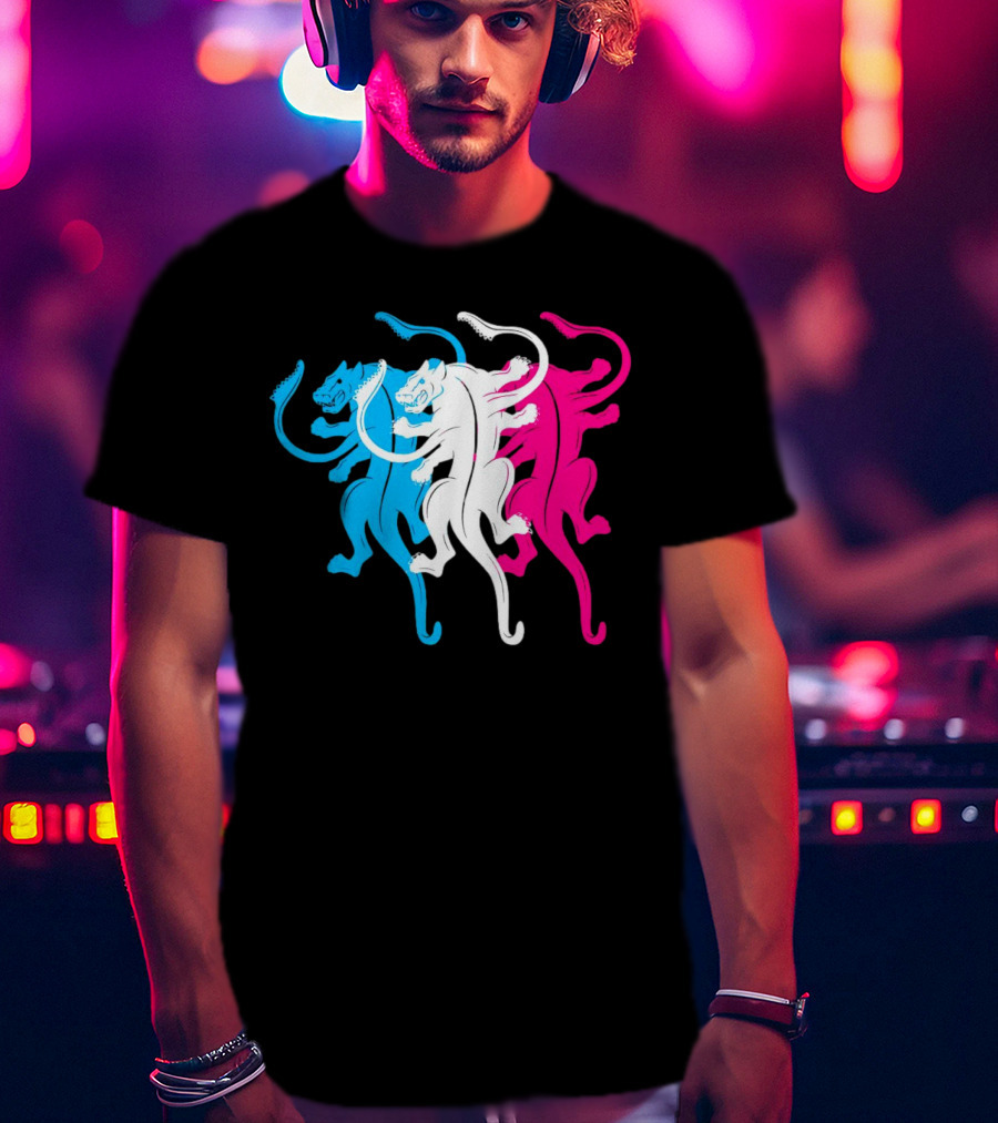 Displaced Blue White Red Panther Trio T-Shirt