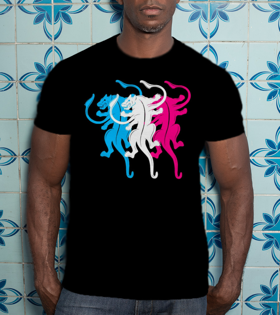 Displaced Blue White Red Panther Trio T-Shirt