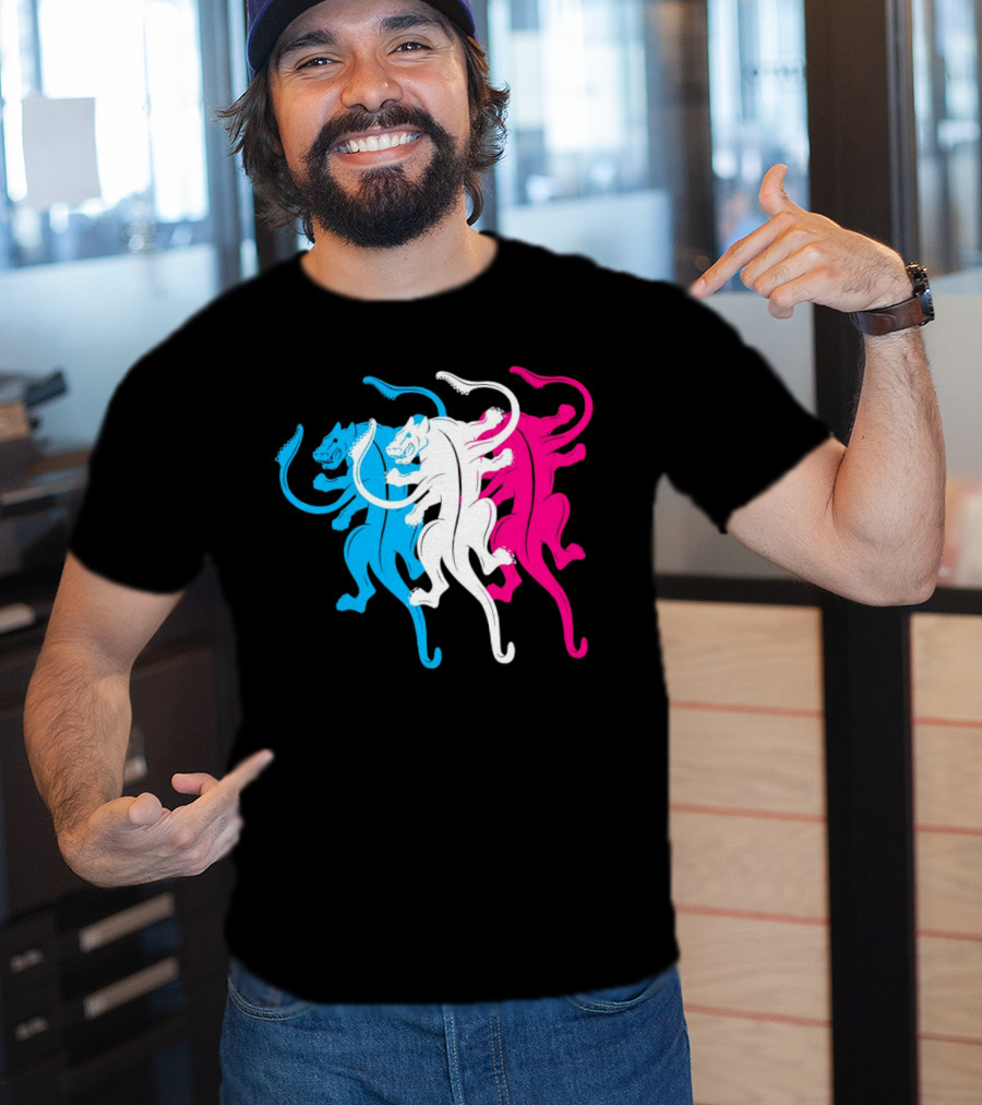 Displaced Blue White Red Panther Trio T-Shirt