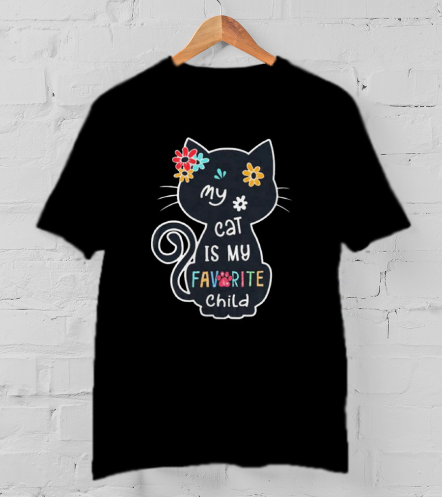 My Cat Is My Favorite Child Floral Paw Prints T-Shirt