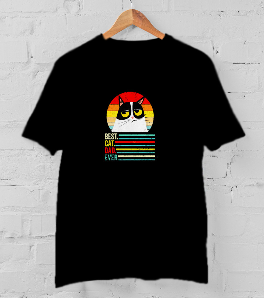 Grumpcat Best Cat Dad Ever Vintage Retro Circle Stripes T-Shirt