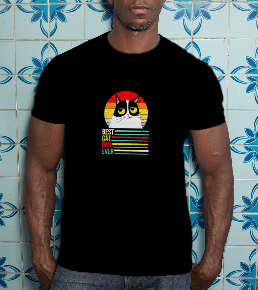 Grumpcat Best Cat Dad Ever Vintage Retro Circle Stripes T-Shirt