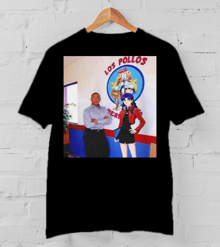 Breaking Bad Los Pollos Hermanos Gus And Evangelion Misato Crossover T-Shirt