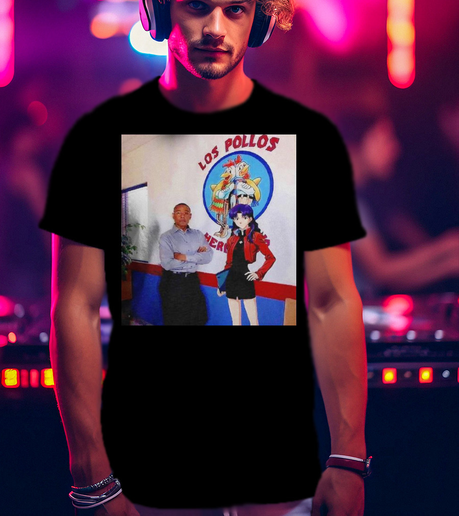 Breaking Bad Los Pollos Hermanos Gus And Evangelion Misato Crossover T-Shirt