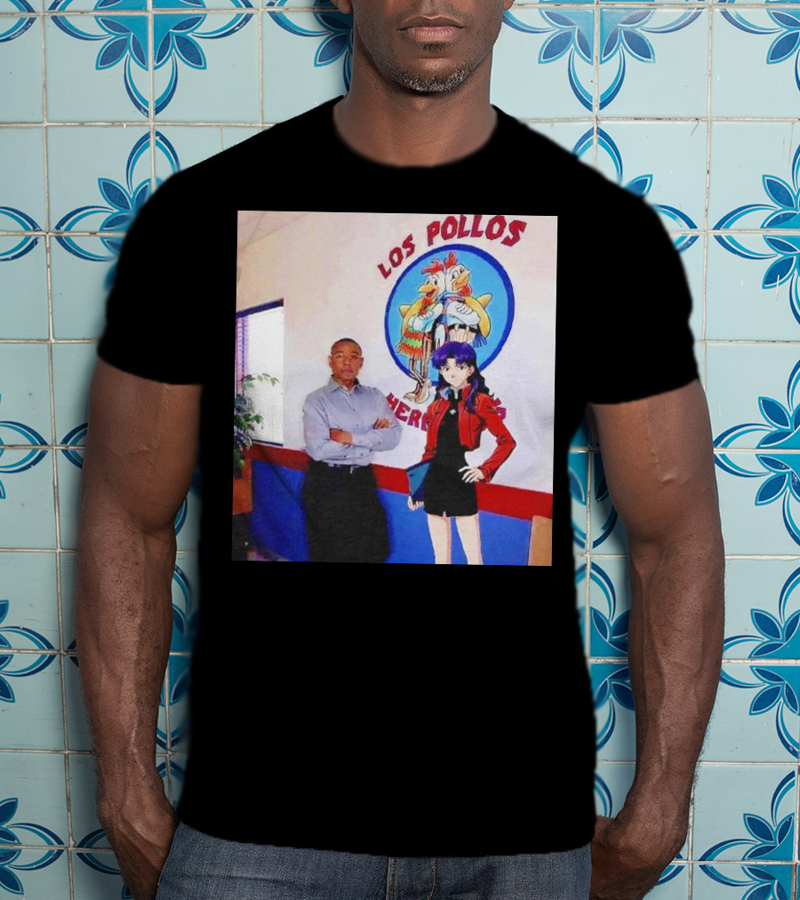 Breaking Bad Los Pollos Hermanos Gus And Evangelion Misato Crossover T-Shirt