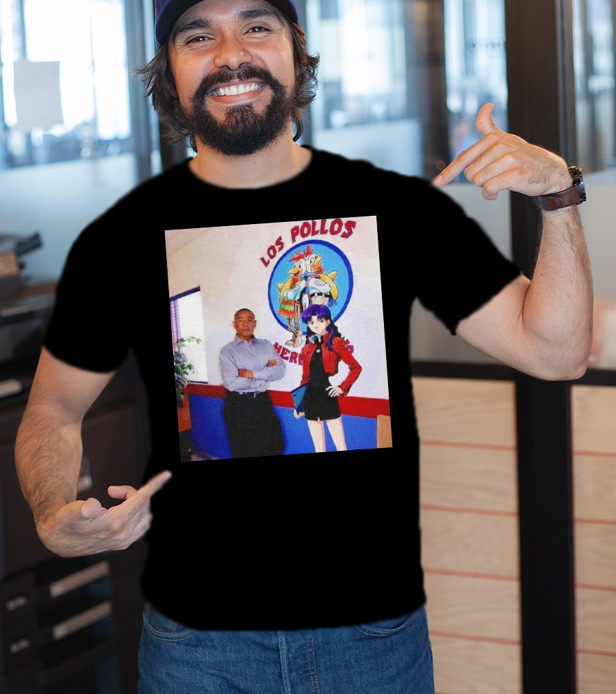 Breaking Bad Los Pollos Hermanos Gus And Evangelion Misato Crossover T-Shirt