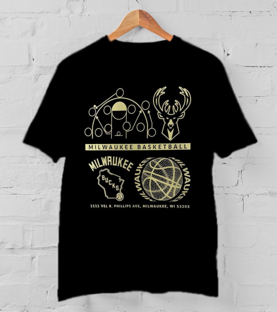 Milwaukee Bucks Basketball R. Phillips Ave 53203 Deer Logo Court T-Shirt