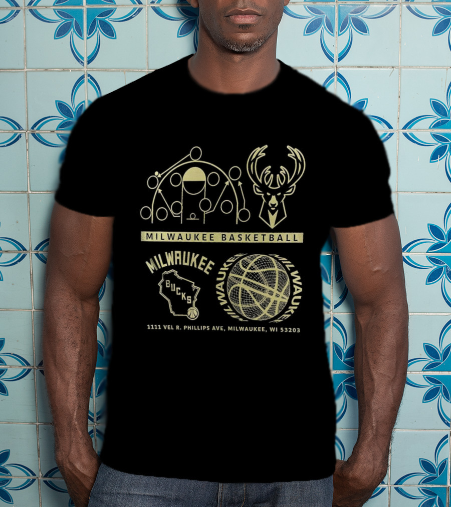 Milwaukee Bucks Basketball R. Phillips Ave 53203 Deer Logo Court T-Shirt