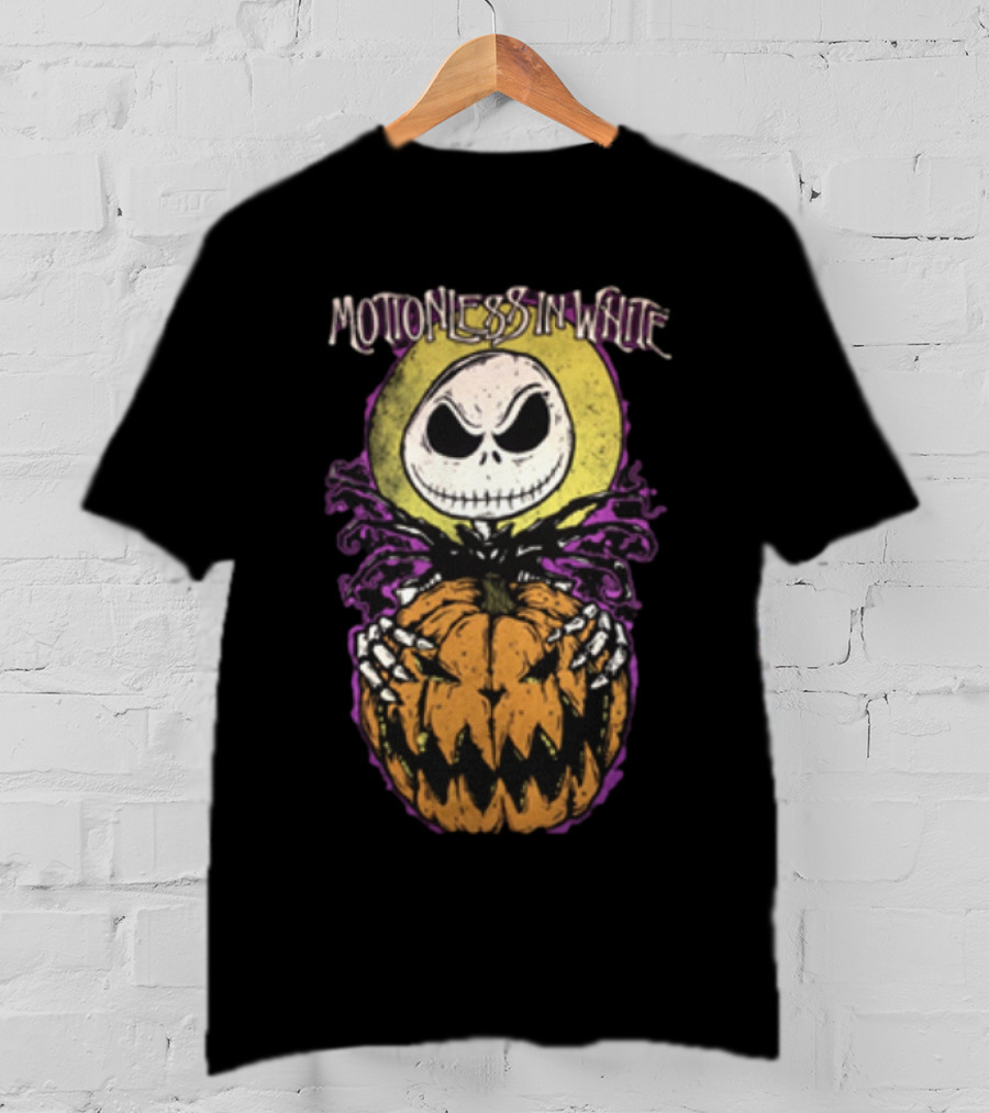 Motionless In White Halloween Skeleton Holding Pumpkin T-Shirt