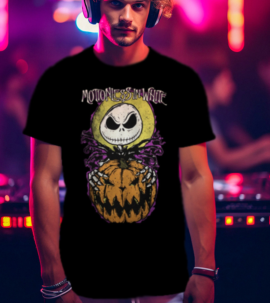 Motionless In White Halloween Skeleton Holding Pumpkin T-Shirt