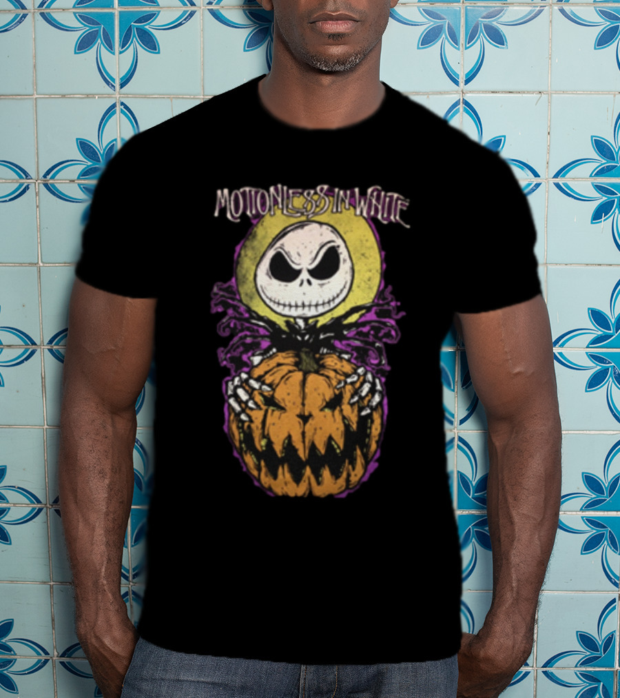 Motionless In White Halloween Skeleton Holding Pumpkin T-Shirt